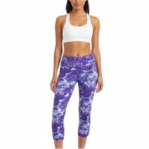 Gaiam Leggings Cropped Ruched Hem Purple XS Watercolor Athletic Yoga Exercise